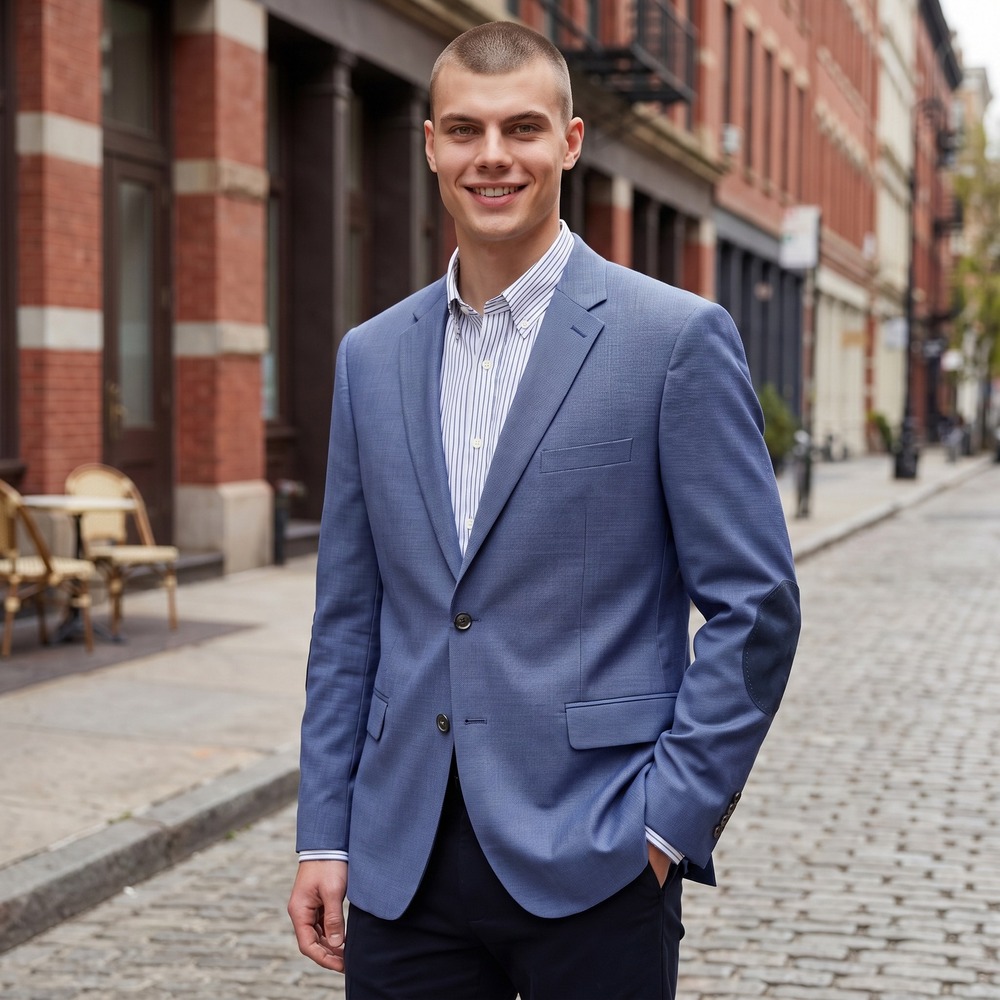 Lauren Ralph Lauren Mens 46R Blue Wool Blazer Sport Coat Elbow Patches 2-Button